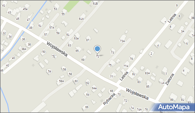 Mielec, Wojsławska, 71, mapa Mielca