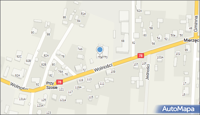 Mierzęcice, Wolności, 70a, mapa Mierzęcice