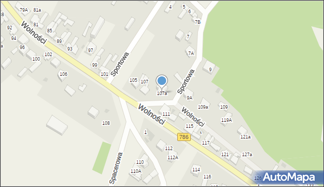 Mstów, Wolności, 107a, mapa Mstów