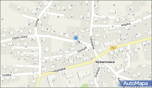 Myślachowice, Wodna, 3, mapa Myślachowice