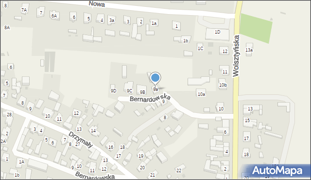 Obra, Wolsztyńska, 9a, mapa Obra