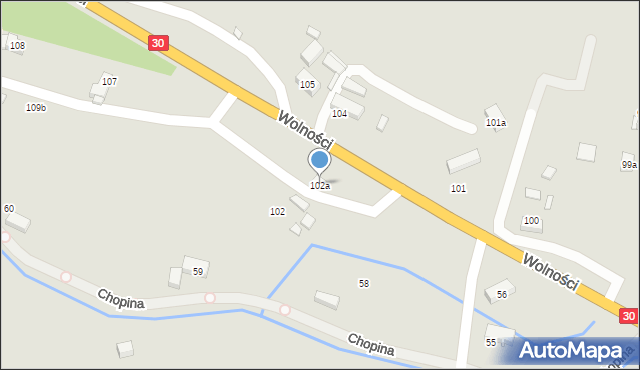 Olszyna, Wolności, 102a, mapa Olszyna