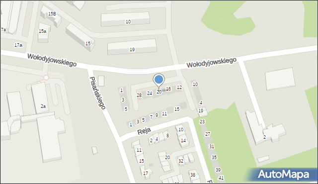 Pisz, Wołodyjowskiego Michała, 20, mapa Pisz