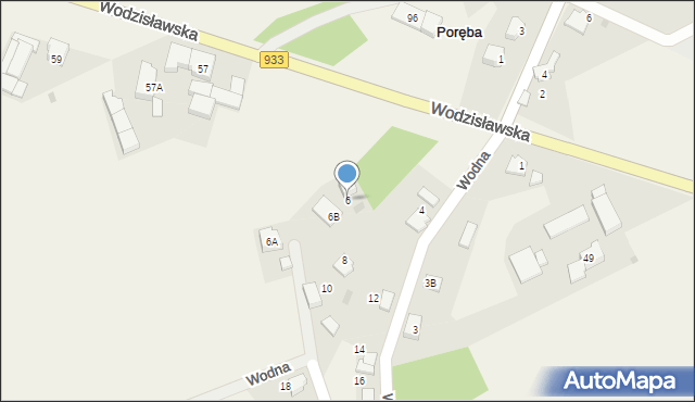 Poręba, Wodna, 6, mapa Poręba