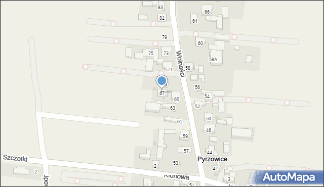 Pyrzowice, Wolności, 67, mapa Pyrzowice