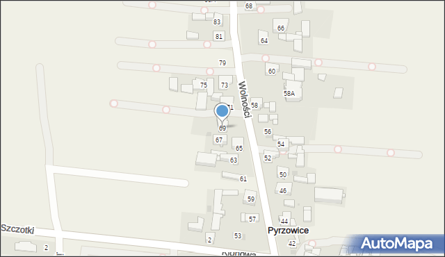 Pyrzowice, Wolności, 69, mapa Pyrzowice