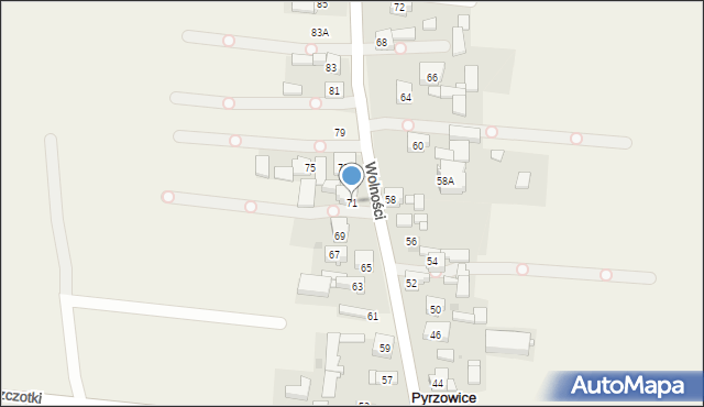 Pyrzowice, Wolności, 71, mapa Pyrzowice