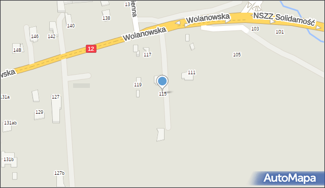 Radom, Wolanowska, 115, mapa Radomia