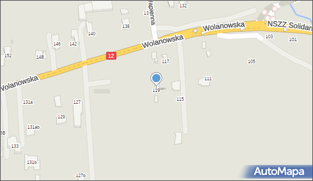 Radom, Wolanowska, 119, mapa Radomia