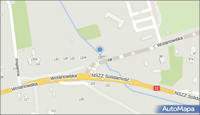 Radom, Wolanowska, 124, mapa Radomia
