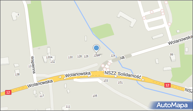 Radom, Wolanowska, 124A, mapa Radomia