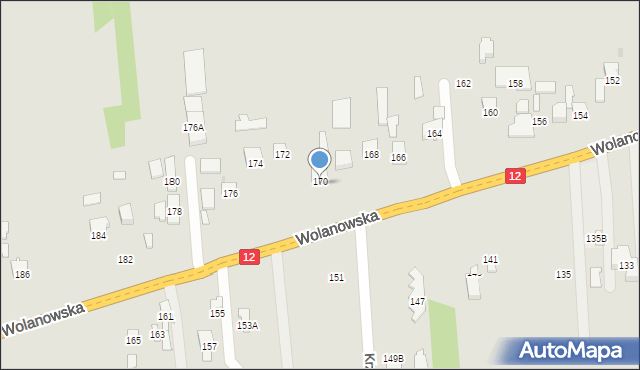 Radom, Wolanowska, 170A, mapa Radomia