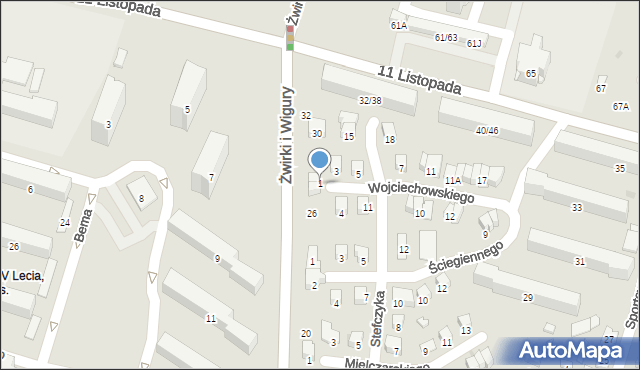 Radom, Wojciechowskiego Stanisława, 1, mapa Radomia