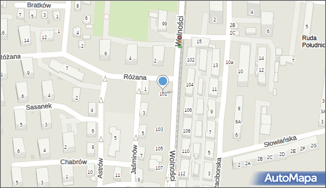 Ruda Śląska, Wolności, 101, mapa Rudy Śląskiej