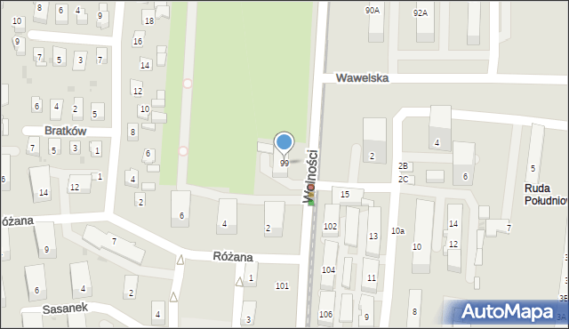 Ruda Śląska, Wolności, 99, mapa Rudy Śląskiej