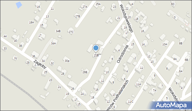Rybnik, Wołodyjowskiego Michała, 21B, mapa Rybnika