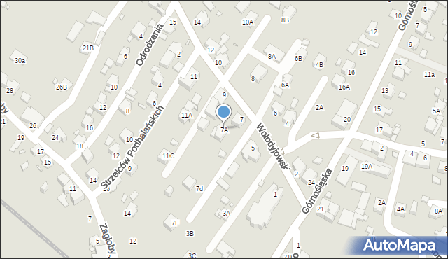 Rybnik, Wołodyjowskiego Michała, 7A, mapa Rybnika