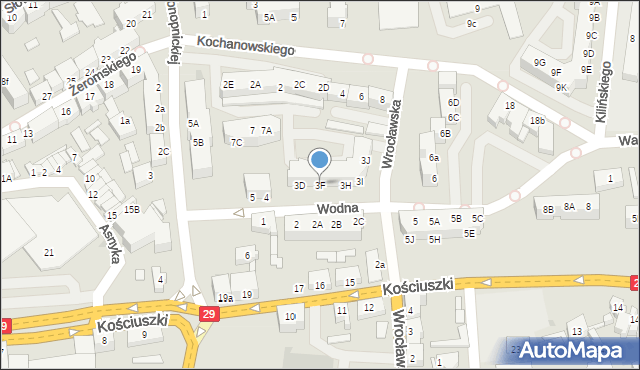Słubice, Wodna, 3F, mapa Słubice