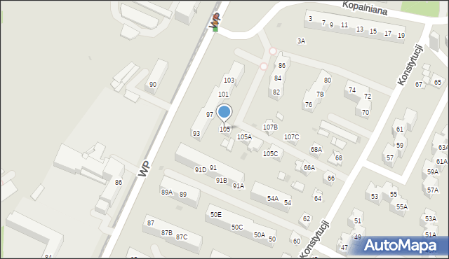 Sosnowiec, Wojska Polskiego, 105, mapa Sosnowca