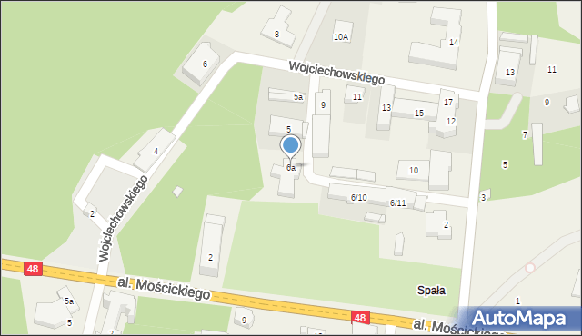 Spała, Wojciechowskiego Stanisława, prezydenta, 6a, mapa Spała