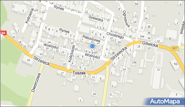 Toszek, Wolności, 2, mapa Toszek