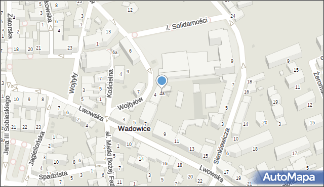 Wadowice, Wojtyłów Emilii i Karola, 4a, mapa Wadowice