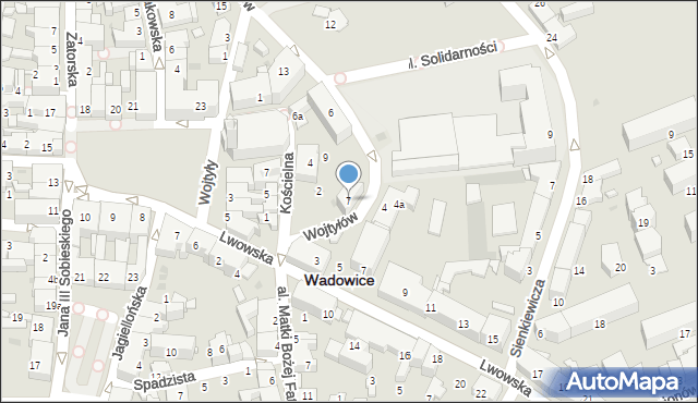 Wadowice, Wojtyłów Emilii i Karola, 7, mapa Wadowice