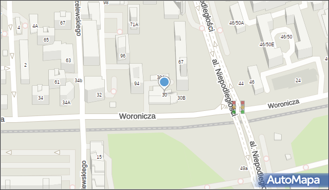 Warszawa, Woronicza Jana Pawła, 30, mapa Warszawy