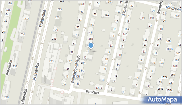 Warszawa, Wołodyjowskiego Michała, 44a, mapa Warszawy