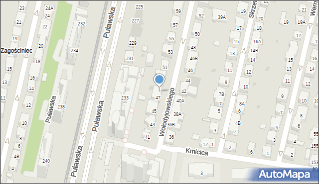 Warszawa, Wołodyjowskiego Michała, 47A, mapa Warszawy