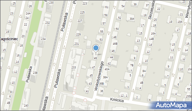 Warszawa, Wołodyjowskiego Michała, 49A, mapa Warszawy