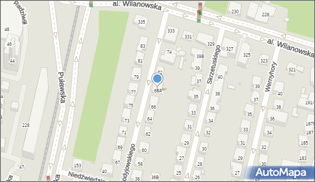 Warszawa, Wołodyjowskiego Michała, 68A, mapa Warszawy