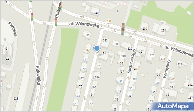 Warszawa, Wołodyjowskiego Michała, 74a, mapa Warszawy