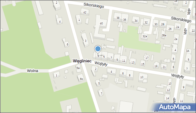 Węgliniec, Wojtyły Karola, 3, mapa Węgliniec