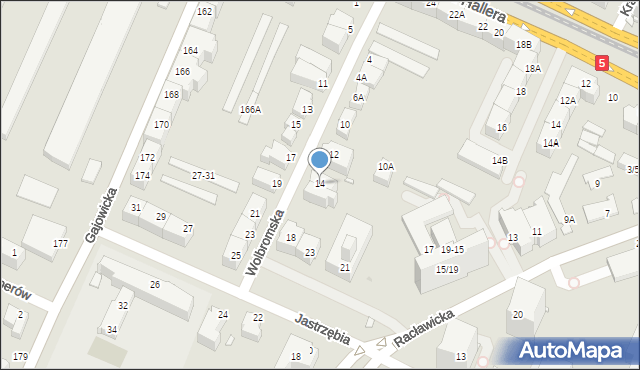 Wrocław, Wolbromska, 14, mapa Wrocławia