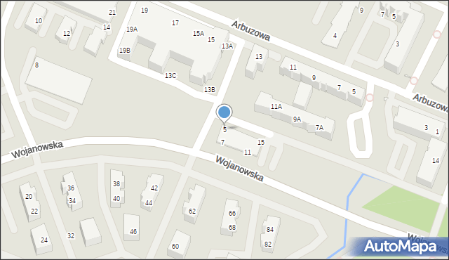 Wrocław, Wojanowska, 5, mapa Wrocławia