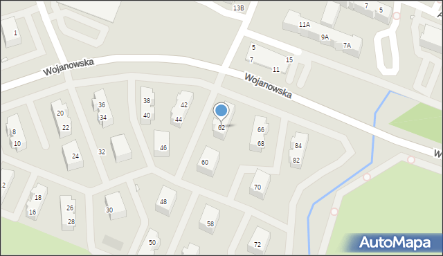 Wrocław, Wojanowska, 62, mapa Wrocławia