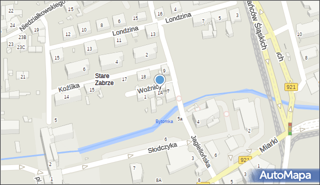 Zabrze, Woźnicy Jana, 1A, mapa Zabrza