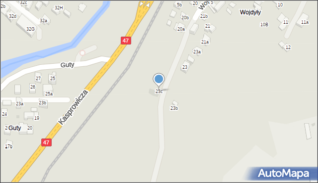 Zakopane, Wojdyły, 23c, mapa Zakopanego