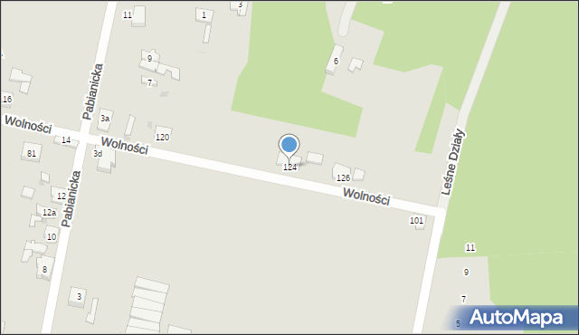 Zelów, Wolności, 124, mapa Zelów