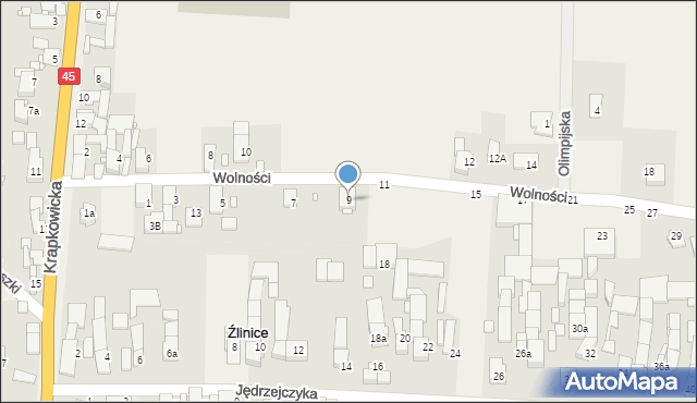 Źlinice, Wolności, 9, mapa Źlinice