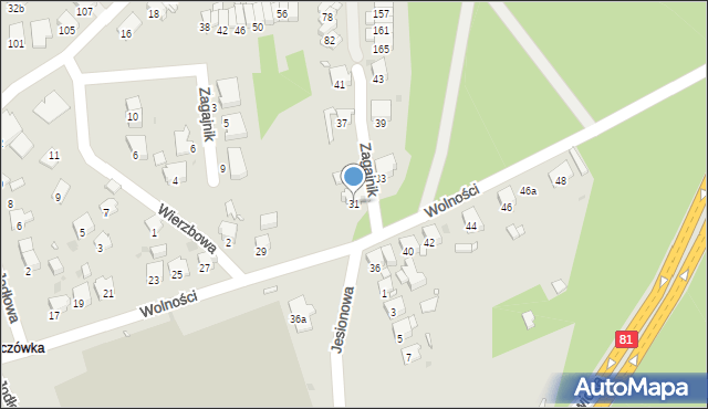 Żory, Wolności, 31, mapa Żor