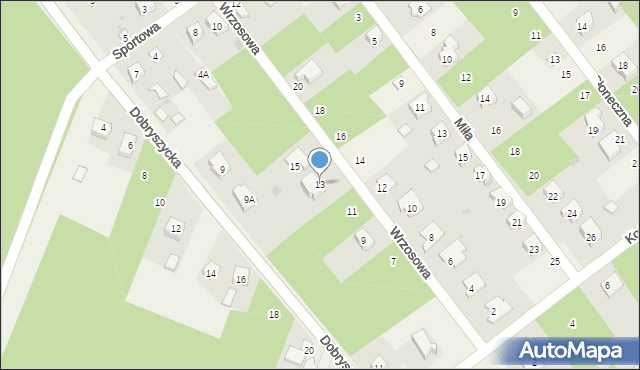 Blok Dobryszyce, Wrzosowa, 13, mapa Blok Dobryszyce