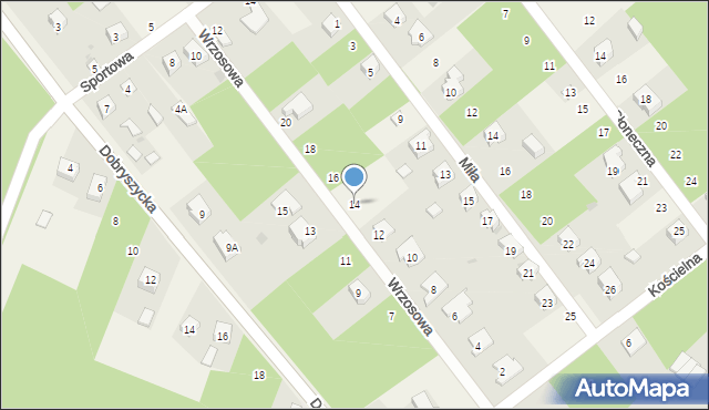 Blok Dobryszyce, Wrzosowa, 14, mapa Blok Dobryszyce