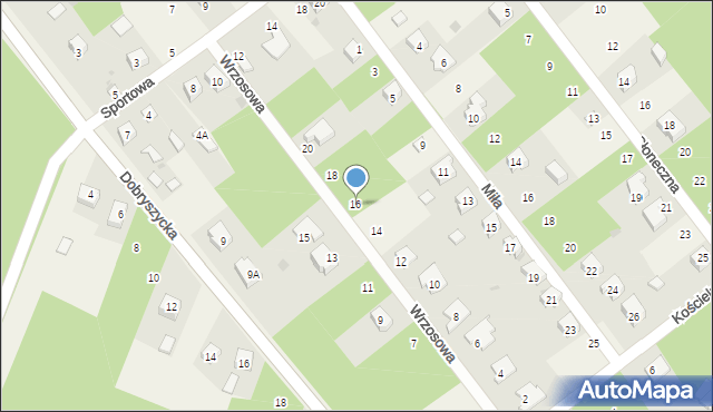 Blok Dobryszyce, Wrzosowa, 16, mapa Blok Dobryszyce