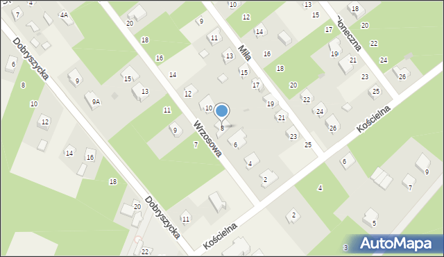 Blok Dobryszyce, Wrzosowa, 8, mapa Blok Dobryszyce