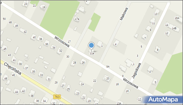 Brzeziny, Wrzosowa, 11a, mapa Brzeziny