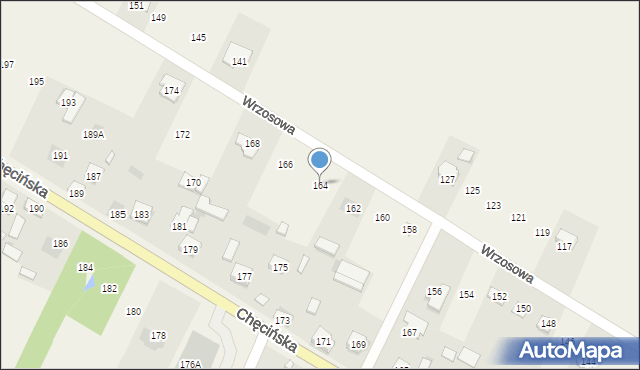 Brzeziny, Wrzosowa, 164, mapa Brzeziny