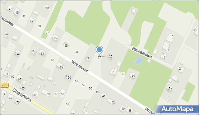 Brzeziny, Wrzosowa, 27, mapa Brzeziny