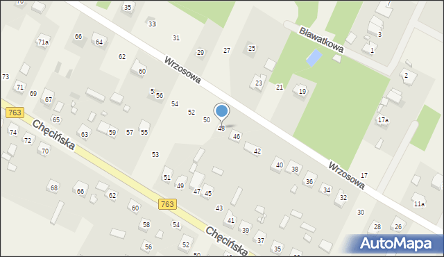 Brzeziny, Wrzosowa, 48, mapa Brzeziny